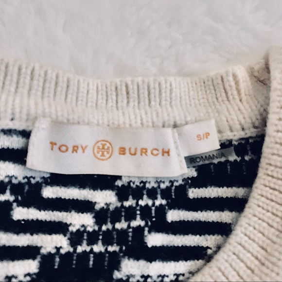 Tory Burch - Ivory & Black Textured Knit Wool Blend Sweater Sz xs - Picture 4 of 5